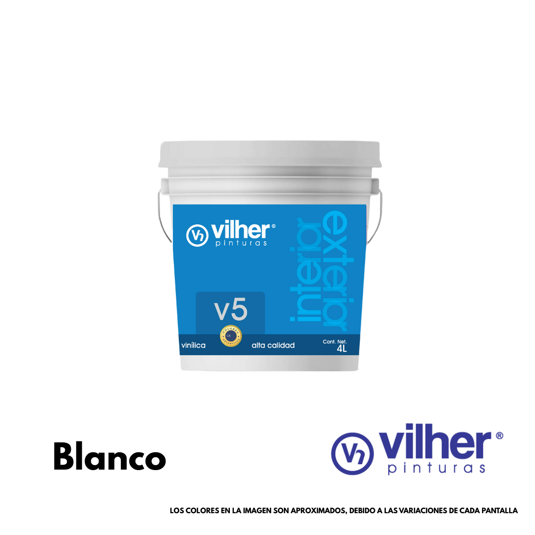 Pintura Vilher V5 Vinílica Acrílica 4 Litros 5 Años Interior y Exterior