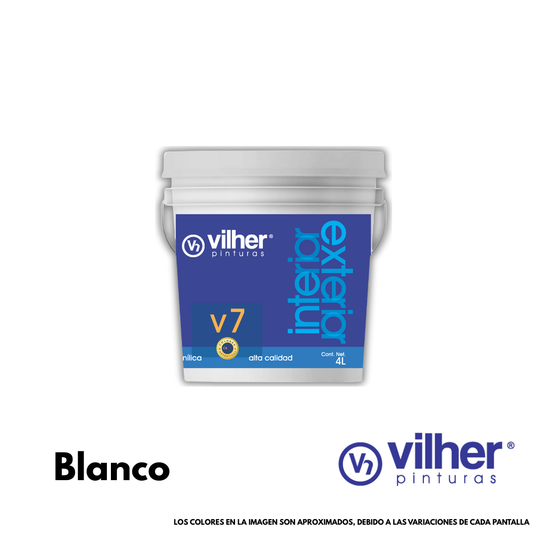Pintura Vilher V7 Vinílica Acrílica 4 Litros 7 Años Interior y Exterior