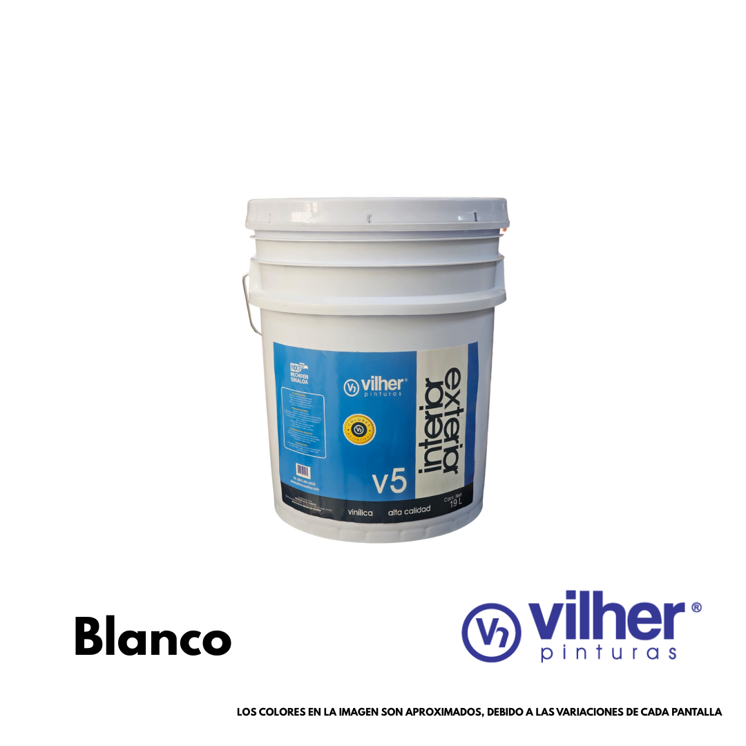 Pintura Vilher V5 Vinílica Acrílica 19 Litros 5 Años Interior y Exterior