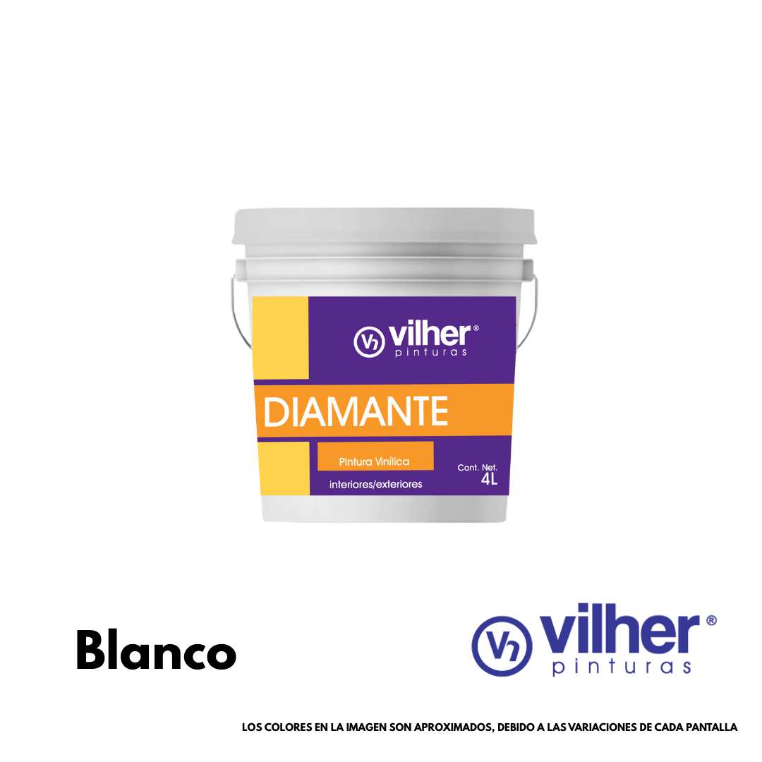 Pintura Vilher Vinílica Acrílica Diamante 4 Litros 3 Años Interior y Exterior