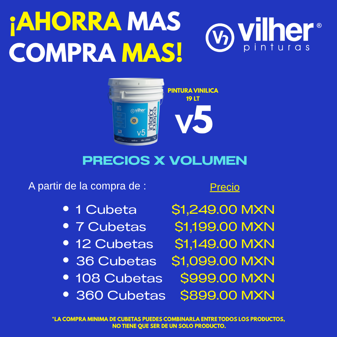 Pintura Vilher V5 Vinílica Acrílica 19 Litros 5 Años Interior y Exterior