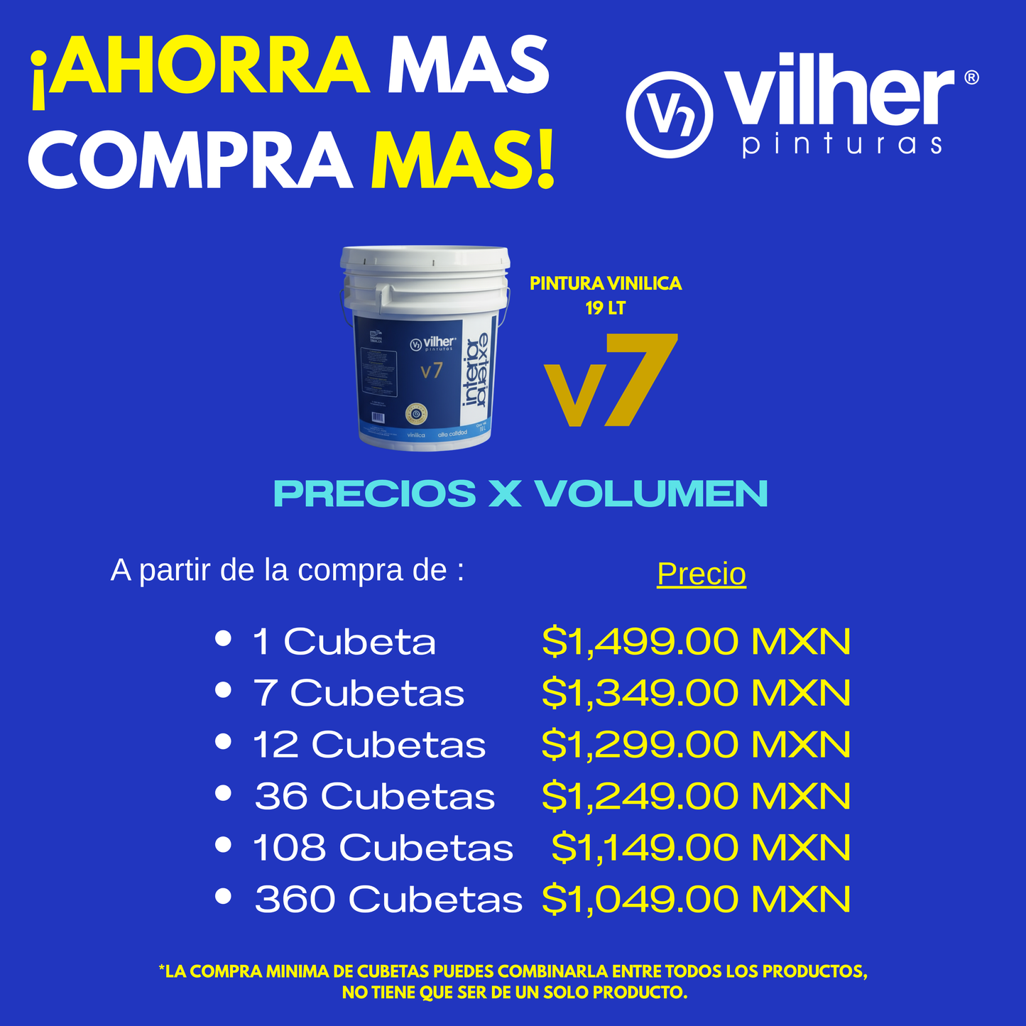 Pintura Vilher V7 Vinílica Acrílica 19 Litros 7 Años Interior y Exterior